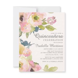 Blush Pink Floral Sage Green Leaves Quinceañera