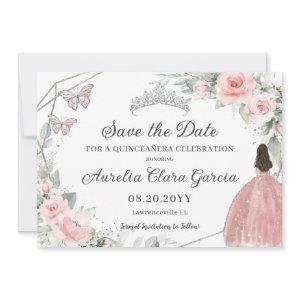 Blush Pink Floral Silver Quinceanera Sweet Sixteen Save The Date