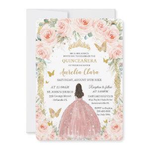 Blush Pink Floral Vintage Gold Quinceañera