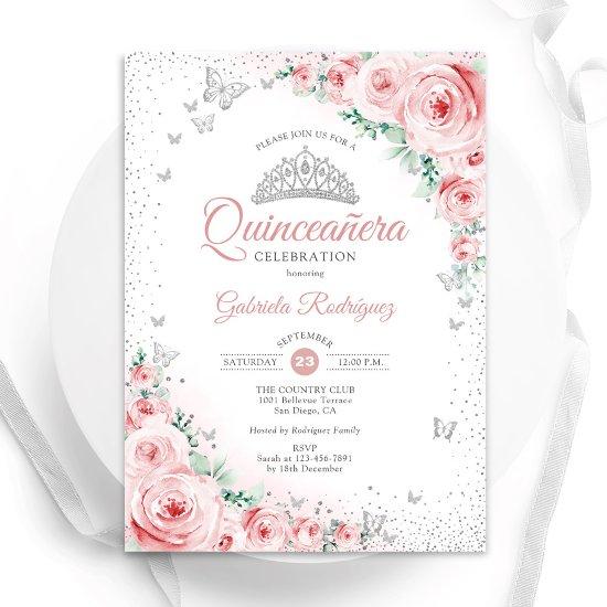 Blush Pink Floral Watercolor Roses Quinceanera