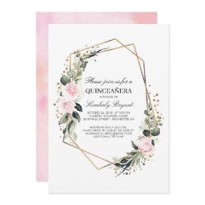 Blush Pink Flower and Gold Confetti Quinceanera