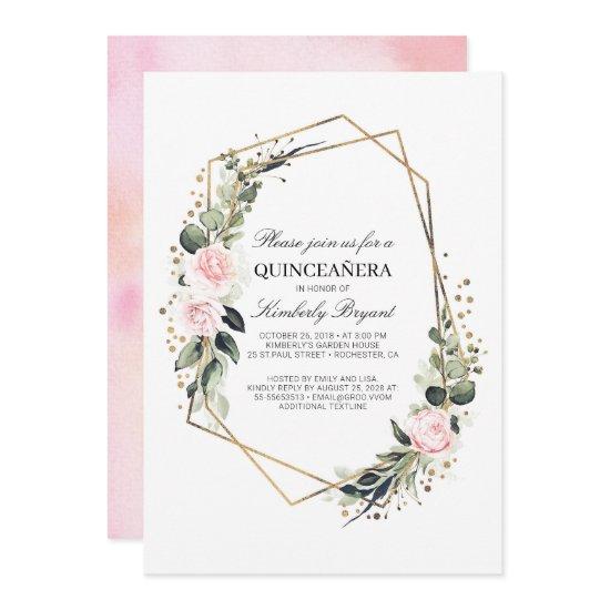 Blush Pink Flower and Gold Confetti Quinceanera