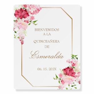 Blush pink flower quinceañera welcome sign
