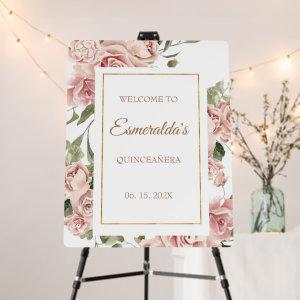 Blush pink flower quinceañera welcome sign