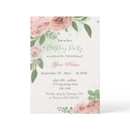 blush pink flowers green leaves birthday