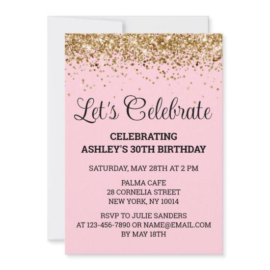 Blush Pink Glitter 30th Birthday Let's Celebrate