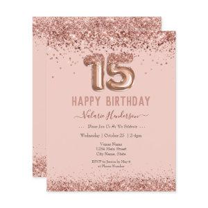 Blush Pink Glitter Happy 15th Birthday
