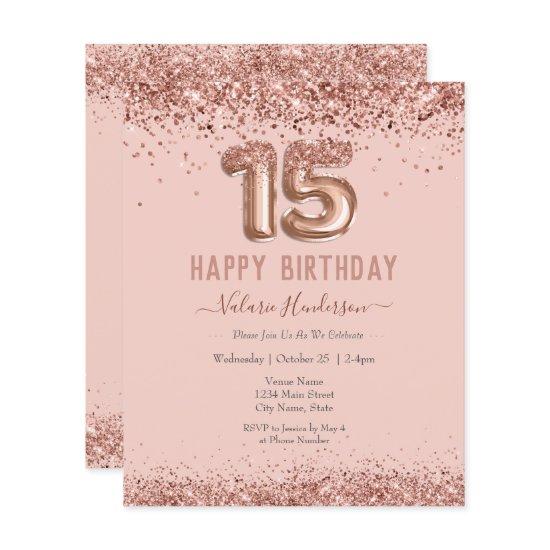 Blush Pink Glitter Happy 15th Birthday