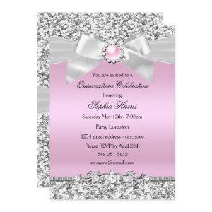 Blush Pink Glitter Pearl Bow Quinceanera Birthday