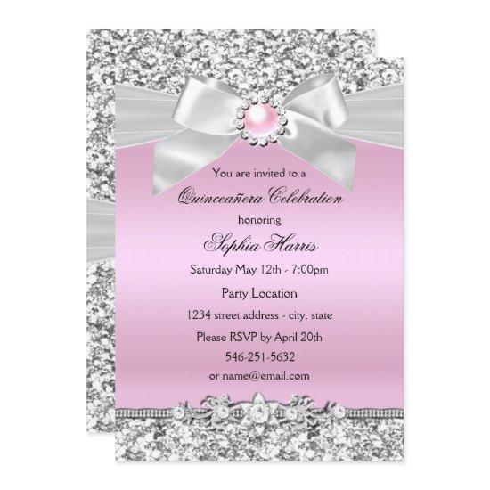 Blush Pink Glitter Pearl Bow Quinceanera Birthday