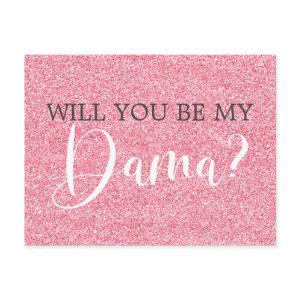 Blush Pink Glitter Quinceanera Dama Proposal  Postcard