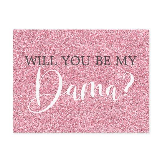 Blush Pink Glitter Quinceanera Dama Proposal  Postcard