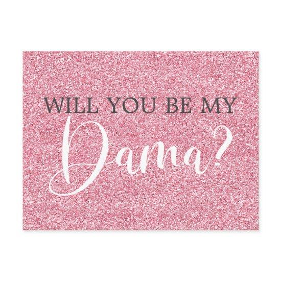 Blush Pink Glitter Quinceanera Dama Proposal  Postcard