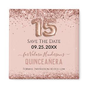Blush Pink Glitter Quinceanera Save the Date Magnet