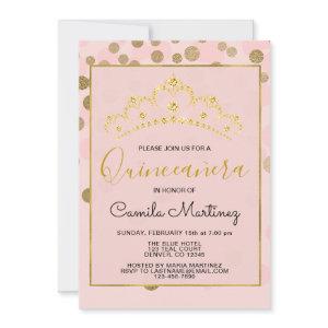 Blush Pink & Gold Confetti Quinceanera with Tiara