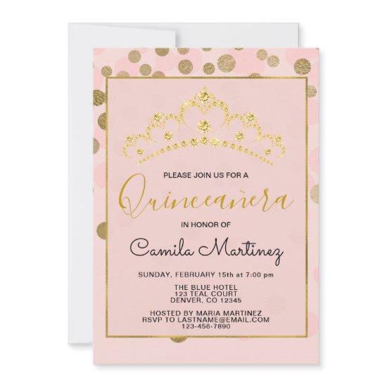 Blush Pink & Gold Confetti Quinceanera with Tiara