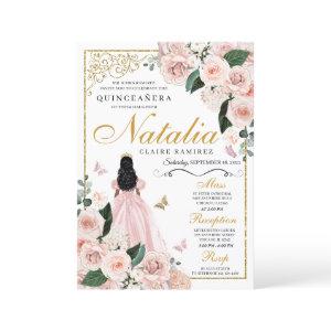 Blush Pink Gold Floral Princess Quinceanera