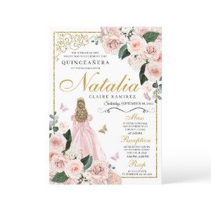Blush Pink Gold Floral Princess Quinceanera
