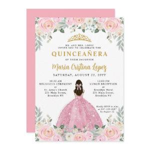 Blush Pink Gold Floral Princess Tiara Quinceañera