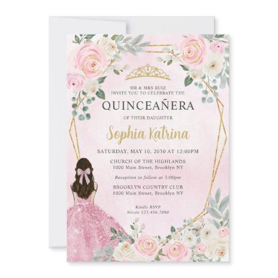 Blush Pink Gold Floral Princess Tiara Quinceañera