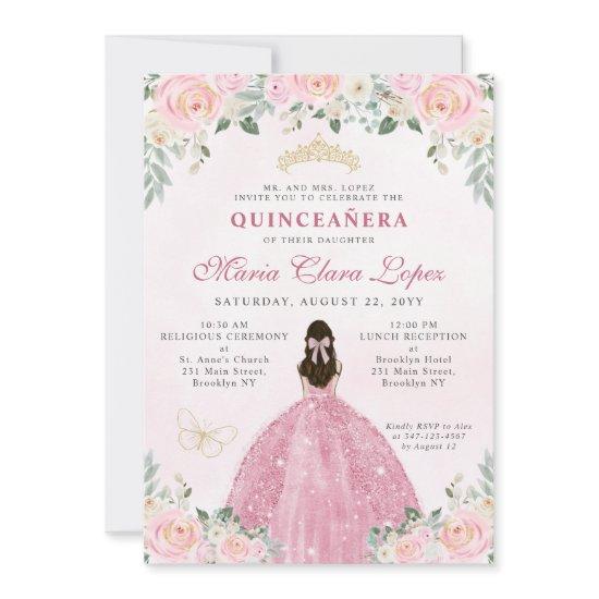 Blush Pink Gold Floral Princess Tiara Quinceañera
