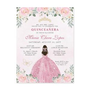 Blush Pink Gold Floral Princess Tiara Quinceañera   Postcard