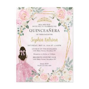Blush Pink Gold Floral Princess Tiara Quinceañera  Postcard