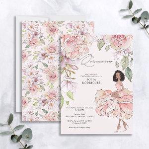 Blush Pink Gold Floral Quinceañera 15th Birthday