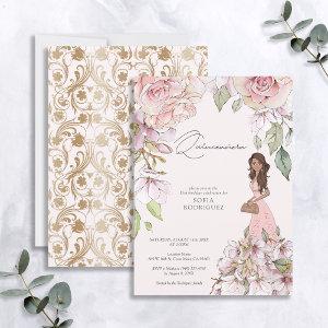 Blush Pink Gold Floral Quinceañera 15th Birthday