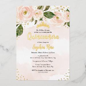 Blush Pink Gold Flower Tiara Quinceanera  Foil