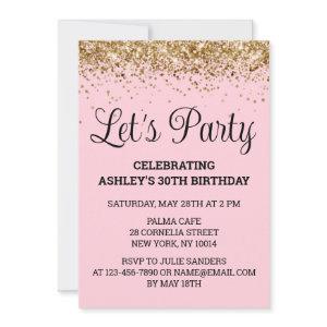 Blush Pink Gold Glitter 30th Birthday Let's Party