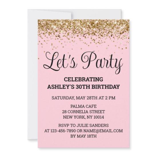 Blush Pink Gold Glitter 30th Birthday Let's Party