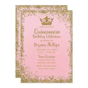 Blush Pink & Gold Glitter Crown Quinceañera 15