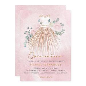 Blush Pink gold glitter Floral Dress Quinceañera