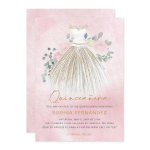 Blush Pink gold glitter Floral Dress Quinceañera