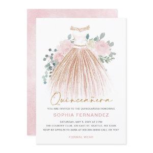 Blush Pink gold glitter Floral Dress Quinceañera