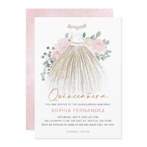 Blush Pink gold glitter Floral Dress Quinceañera