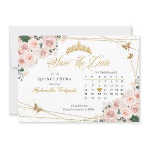 Blush Pink & Gold Quinceañera Save The Date