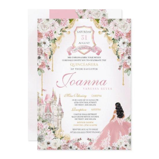 Blush Pink Gold Royal Princess Castle Quinceanera