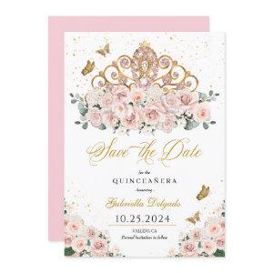Blush Pink & Gold Tiara Save The Date Quinceañera