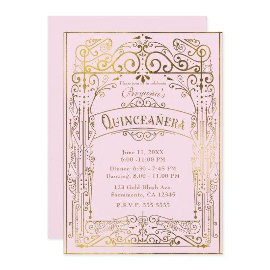 Blush Pink Gold Vintage Victorian Deco Quinceañera