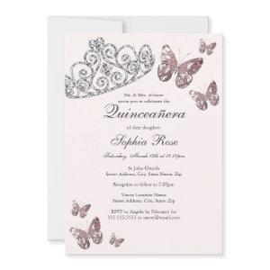 Blush Pink Jewel Tiara Butterfly Quinceanera