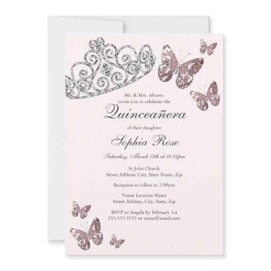 Blush Pink Jewel Tiara Butterfly Quinceanera