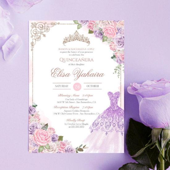 Blush Pink Lavender Purple Elegant Quinceanera