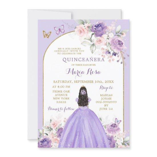 Blush Pink Lilac Floral Princess Quinceañera