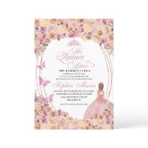 Blush Pink Peach Floral Quinceanera Birthday Invit