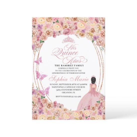Blush Pink Peach Floral Quinceanera Birthday