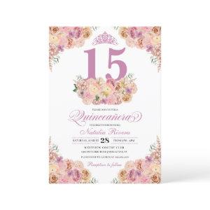 Blush Pink Peach Floral Quinceanera Birthday