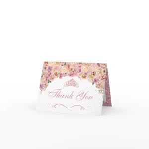 Blush Pink Peach Floral Quinceanera Thank You Card