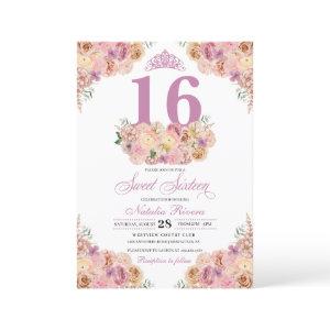 Blush Pink Peach Floral Sweet Sixteen Birthday Inv